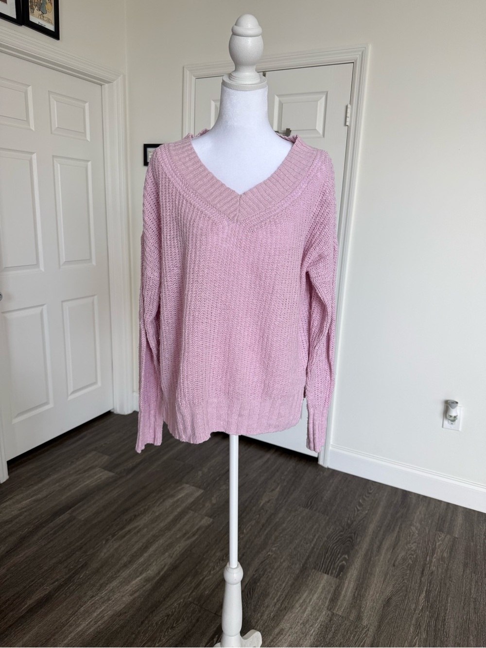 Pilcro Light Pink V-Neck Chunky Knit Sweater